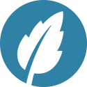 Leaf icon over solid blue circle